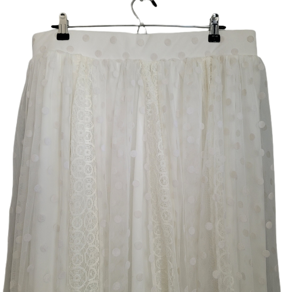 Torrid Maxi Skirt Womens Size 1X Ivory Polka Dot Mesh Lace - Picture 5 of 9
